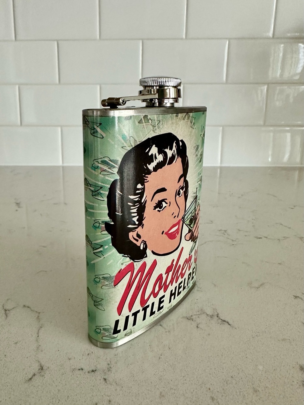 Mother's Little Helper Retro Stainless Steel Hip Flask - Mint - Picture 6 of 7
